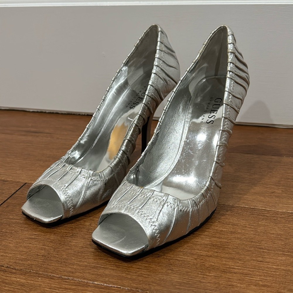 Guess by Marciano silver peep toe heels